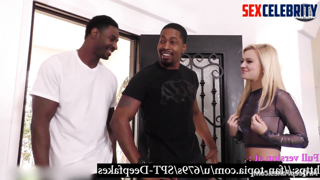 Tiny blonde Dakota Fanning vs two big black dicks / real fake