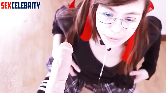 Shy teen in glasses shows blowjob skills - fake Tiptoe Tingles ASMR