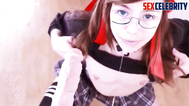 Shy teen in glasses shows blowjob skills - fake Tiptoe Tingles ASMR