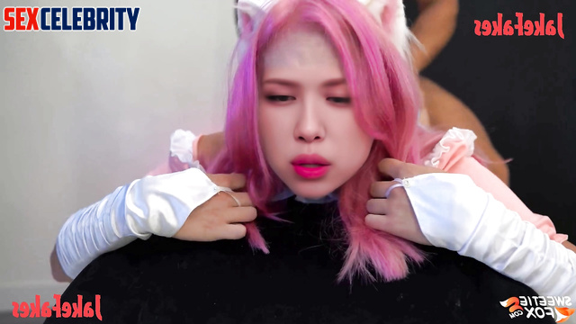 Fake Rose (로제 블랙핑크) bitch with pink hair gets her ass pounded