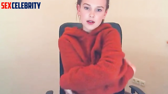 Horny girl Millie Bobby Brown filming her naked boobs on camera - fakeapp