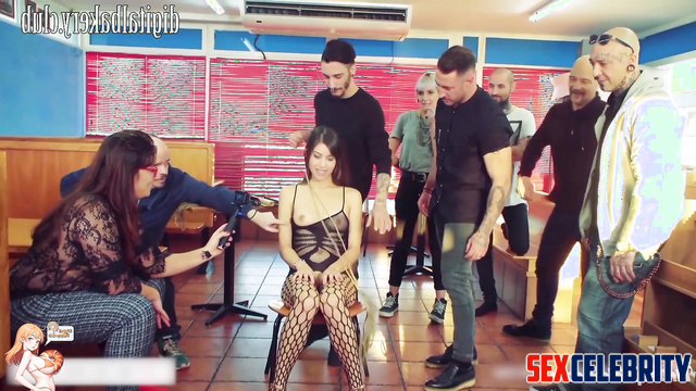 Dirty gangbang in the closed cafe with strangers / Aubrey Plaza face swap