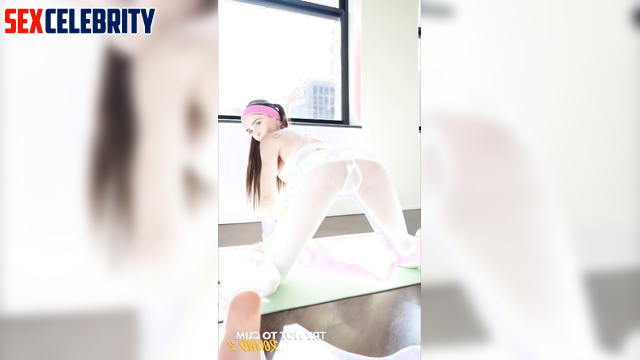 Hollywood star playing hot with a dildo in the closed gym, Emma Watson ai