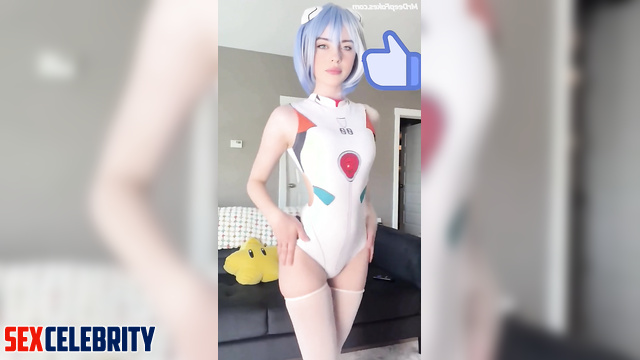 Billie Eilish a.i. in Rey's cosplay, stripping off to reveal her bikini top and breasts