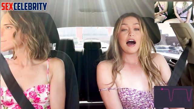Using remote vibrator while driving - fake Kendall Jenner & Gigi Hadid