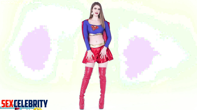 Fake Alexandra Daddario stroking herself so sexy in leather boots