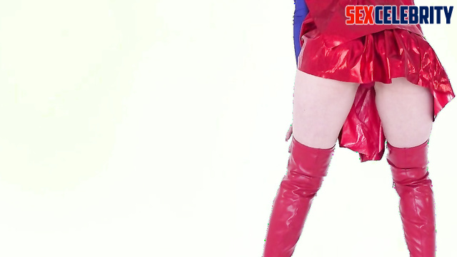 Fake Alexandra Daddario stroking herself so sexy in leather boots