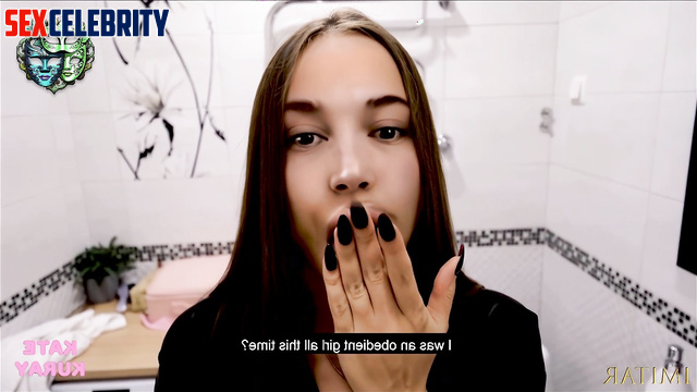 Fake Hailey Bieber sucking stranger's cock in the clean toilet