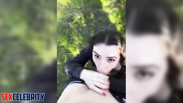 Hot Latina AI Michelle Galvan giving a blowjob in the park