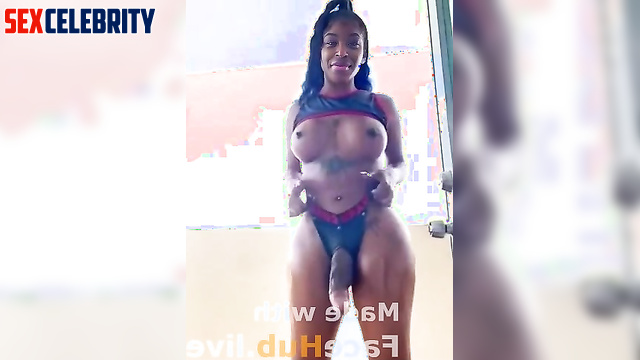 Sexy ponytailed wrestler Bianca Belair has fun with her huge dick