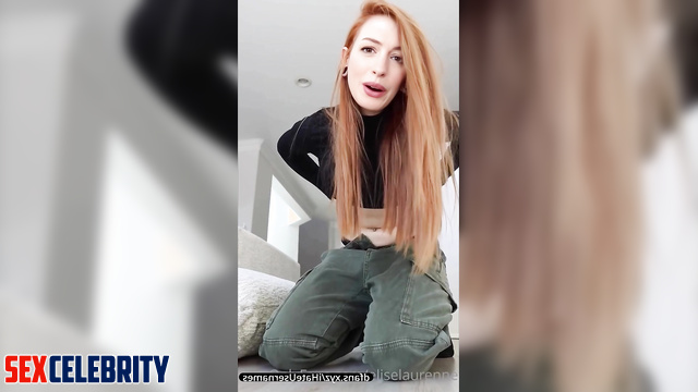 Redhead whore with a cool tatto masturbated with dildo, Anne Hathaway ai